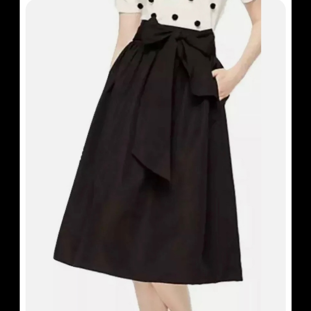 NEW KATE SPADE NEW YORK SPICE THINGS UP SLUB BLACK MIDI SKIRT BOW POCKETS